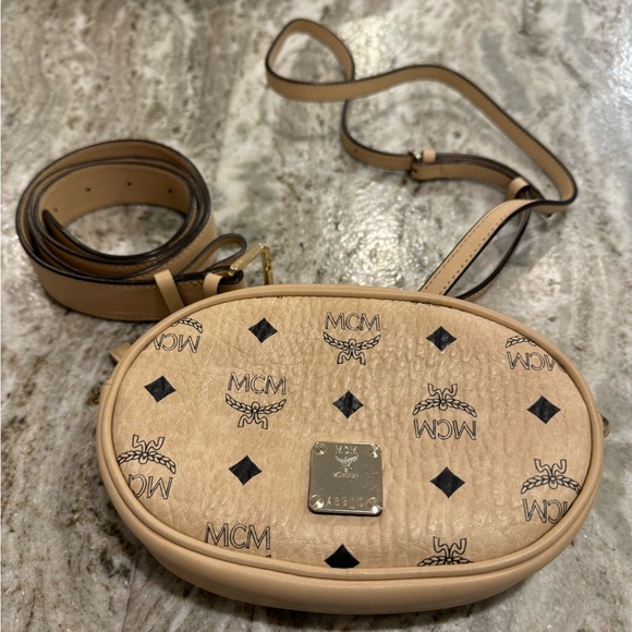 Authentic MCM Small Essential Belt Bag Purse 3 Way Cream Beige Gold Hardware - Picture 7 of 12
